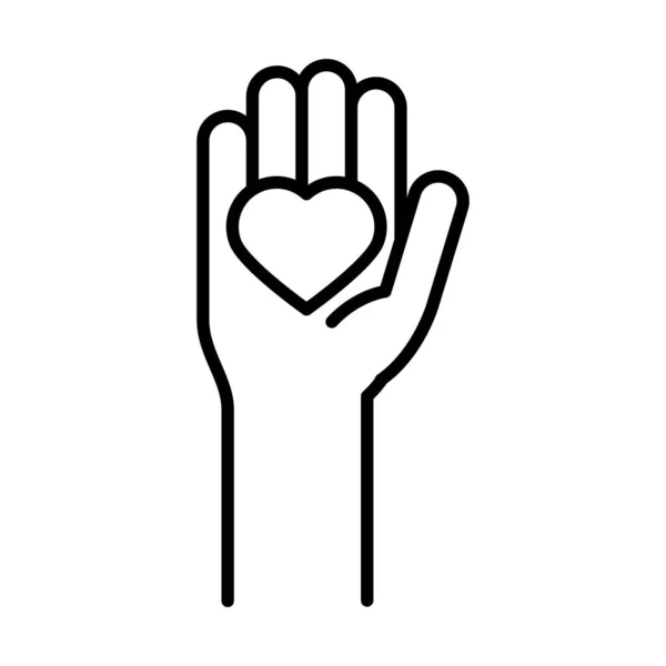 Main montrant coeur Journée des droits de l'homme, conception icône ligne — Image vectorielle