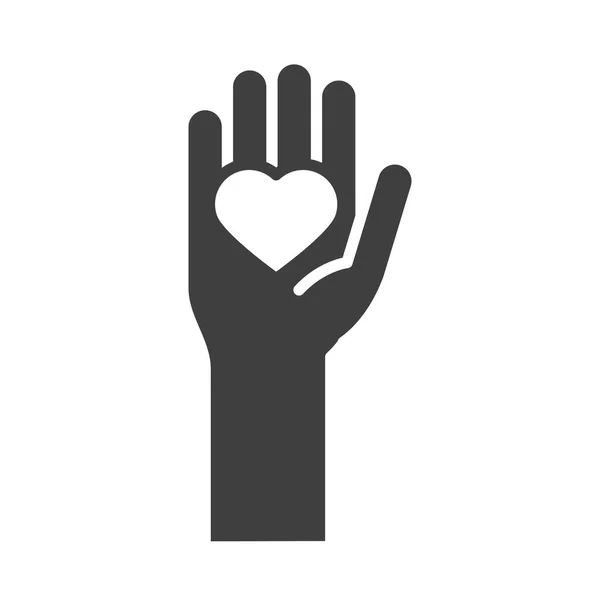 Mano mostrando cuore giorno dei diritti umani, design icona silhouette — Vettoriale Stock