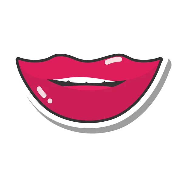 Pop art στόμα και τα χείλη, όμορφο γυναικείο στόμα, γραμμή και συμπληρώστε το εικονίδιο — Διανυσματικό Αρχείο