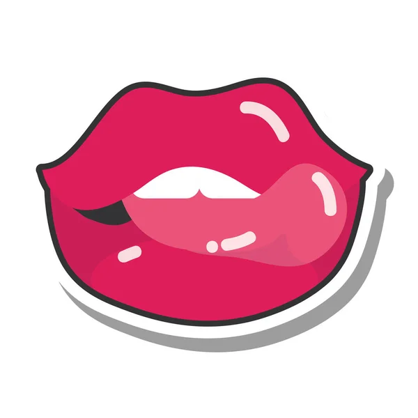 Pop art mouth and lips, sexy lips and tip of tongue, line and fill icon — Stock Vector