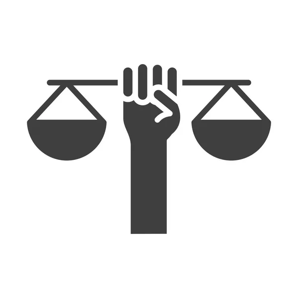 Mano in mano scala giustizia diritto, giorno dei diritti umani, design icona silhouette — Vettoriale Stock