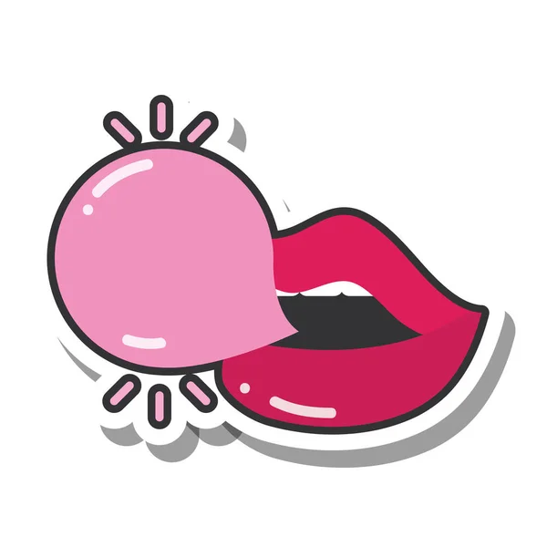 Pop konst mun och läppar, sexig mun med tuggummi linje och fyll ikonen — Stock vektor