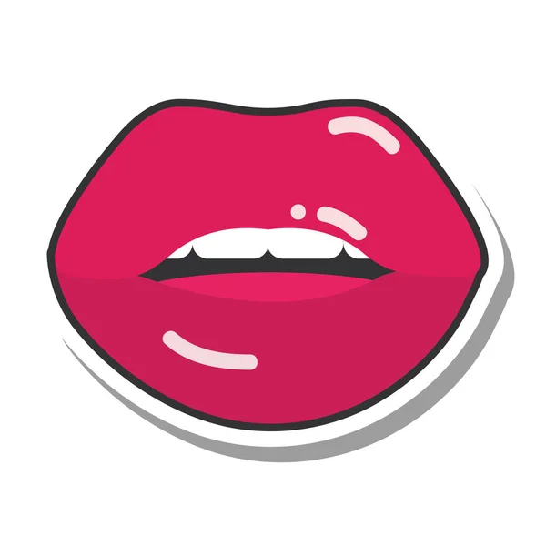 Pop art mouth and lips, red kissing sexy girl lips, line and fill icon — Stock Vector