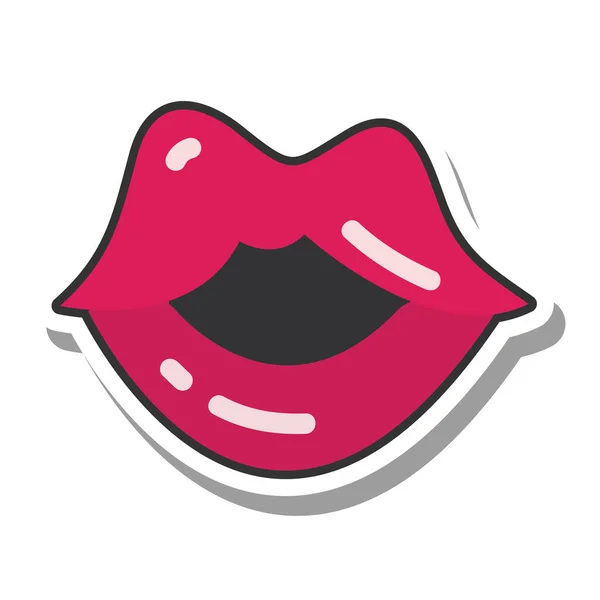 Pop art mouth and lips surprised expression line and fill icon — Stock Vector