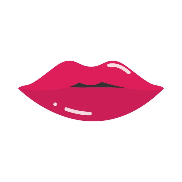 Pop art bocca e labbra cool sexy rosso baciato piatto icona di design — Vettoriale Stock