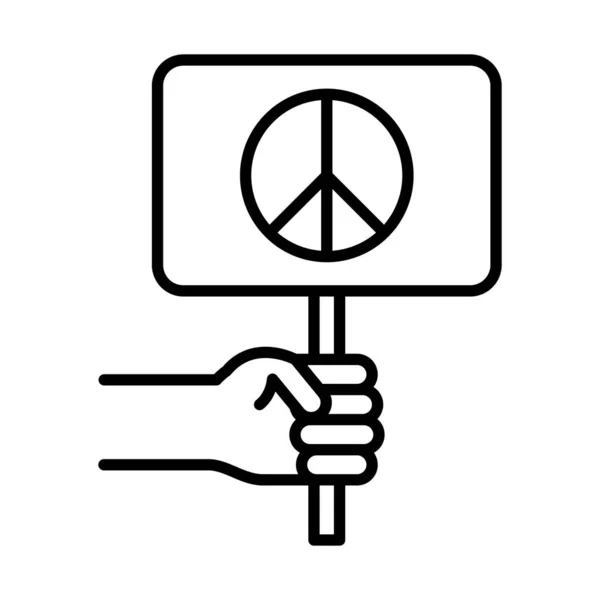 Main avec pancarte de paix, journée des droits de l'homme, conception de l'icône de ligne — Image vectorielle