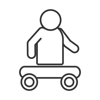 Bacakları olmayan kişi el arabasında oturuyor, dünya maluliyet günü, doğrusal simge tasarımı