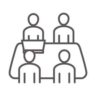 Çalışma masasında dizüstü bilgisayarı olan insanlar, çalışma alanı, satır simgesi tasarımı