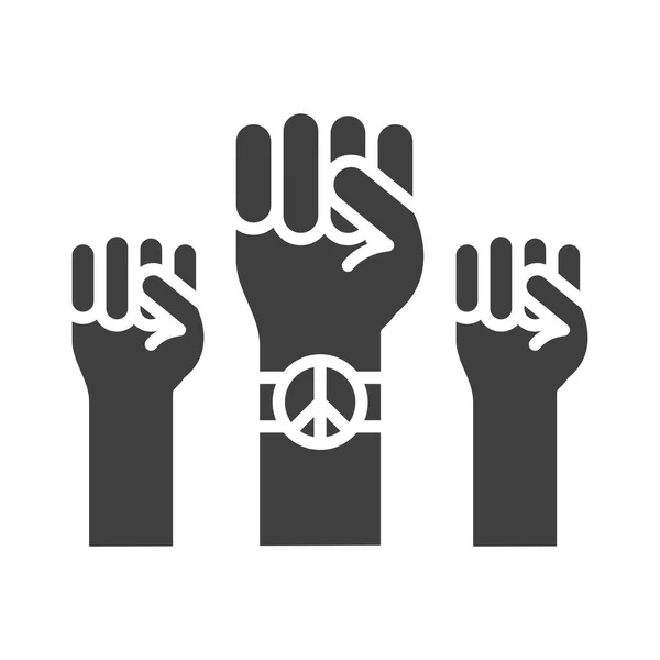 Поднял руки с символом мира День прав человека, силуэт икона дизайн — стоковый вектор