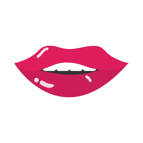 Boca e lábios de arte pop, lábios e dentes femininos, design de ícone plano —  Vetores de Stock