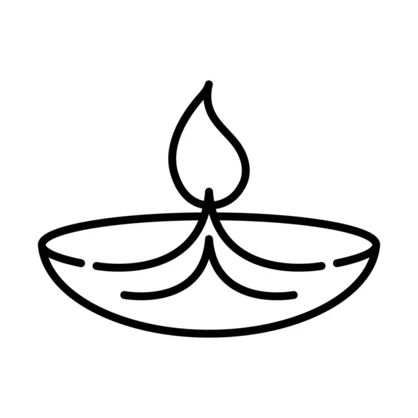 Feliz diwali india festival, tradicional diya lámpara vela deepavali religión evento línea estilo icono vector — Vector de stock