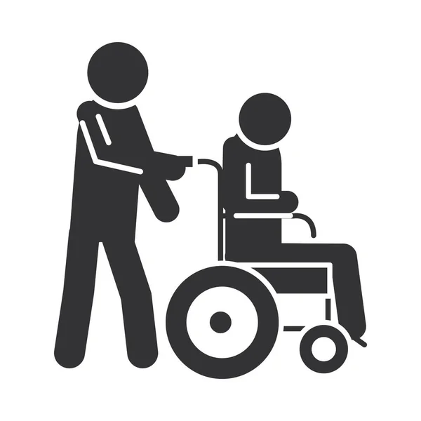 Personne porte un handicap dans un fauteuil roulant, Journée mondiale des personnes handicapées, silhouette icône design — Image vectorielle