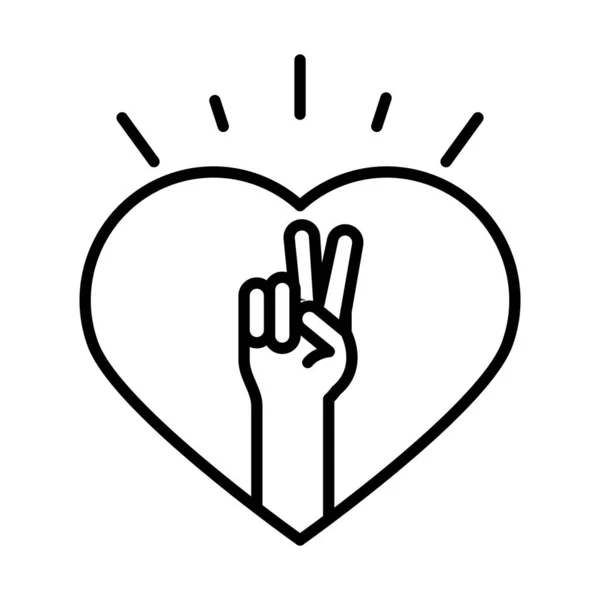 Поднял руку жеста мира в сердце, день прав человека, линия иконки дизайн — стоковый вектор