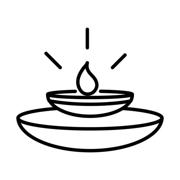 Feliz diwali india festival, vela en diya lámpara deepavali religión evento línea estilo icono vector — Vector de stock