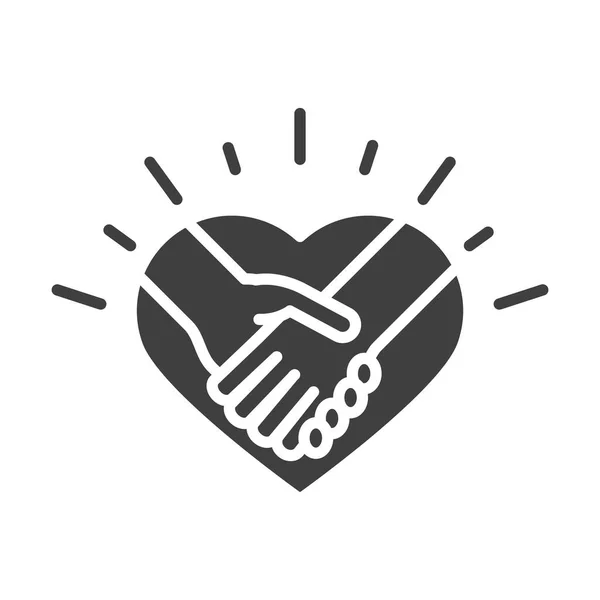 Jabat tangan dalam hati cinta hari hak asasi manusia, desain ikon siluet - Stok Vektor