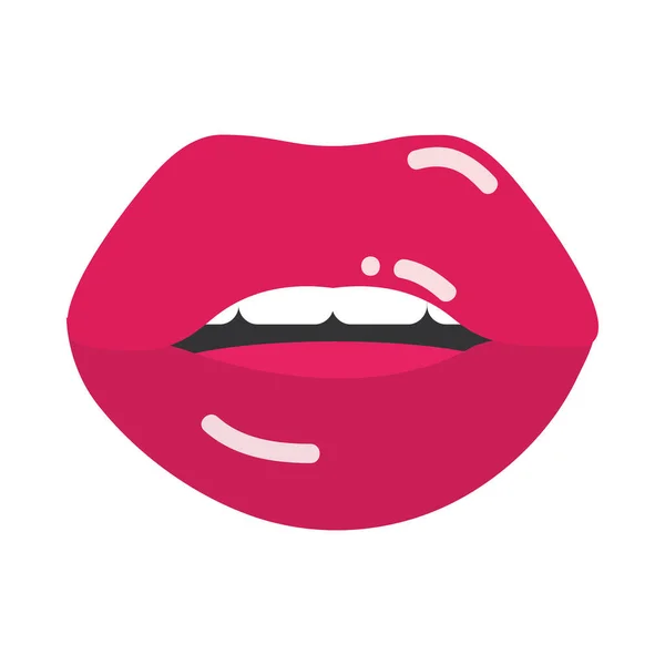 Pop arte boca y labios, rojo besar sexy chica labios, plano icono de diseño — Archivo Imágenes Vectoriales