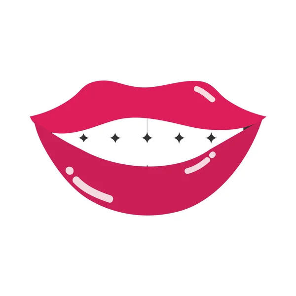 Pop art mond en lippen, glimlachende mond tanden, platte pictogram ontwerp — Stockvector