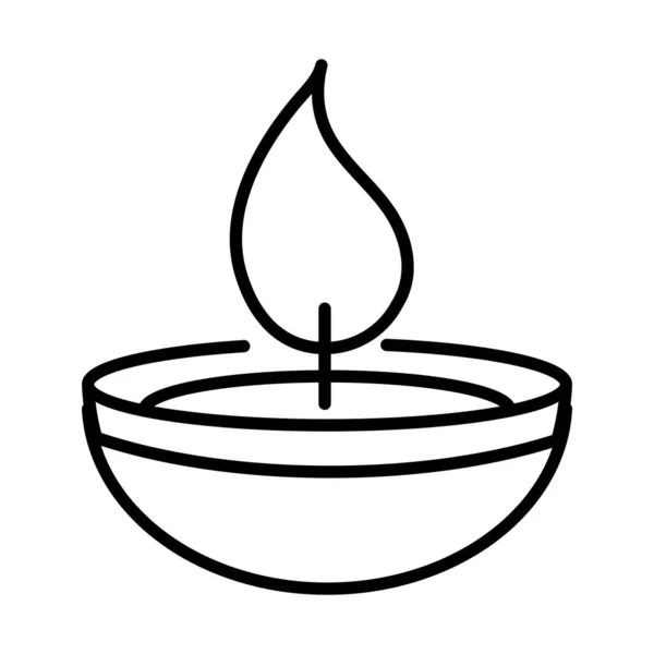 Feliz diwali india festival, diya lámpara deepavali religión evento línea estilo icono vector — Vector de stock