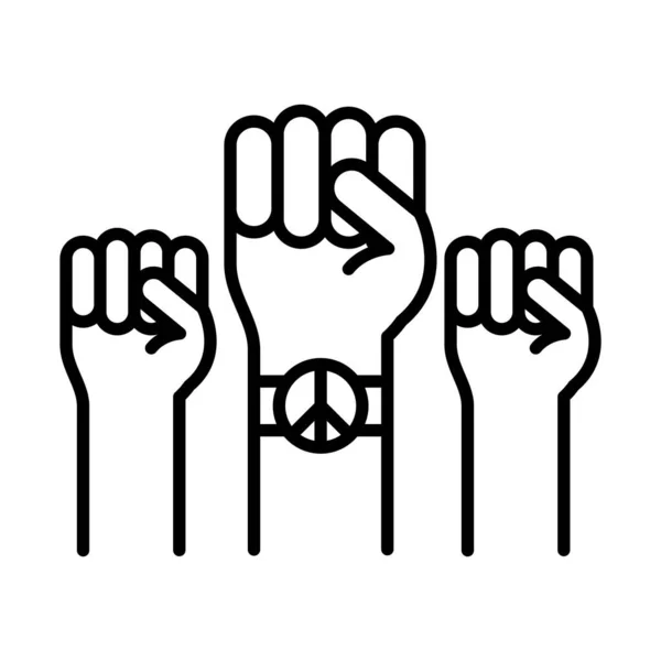 Felemelt kezek béke szimbólum emberi jogok napja, vonal ikon design — Stock Vector