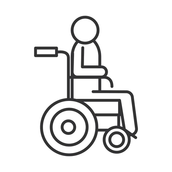 Mozgássérült személy kerekesszékben, fogyatékosság világnapja, lineáris ikontervezés — Stock Vector