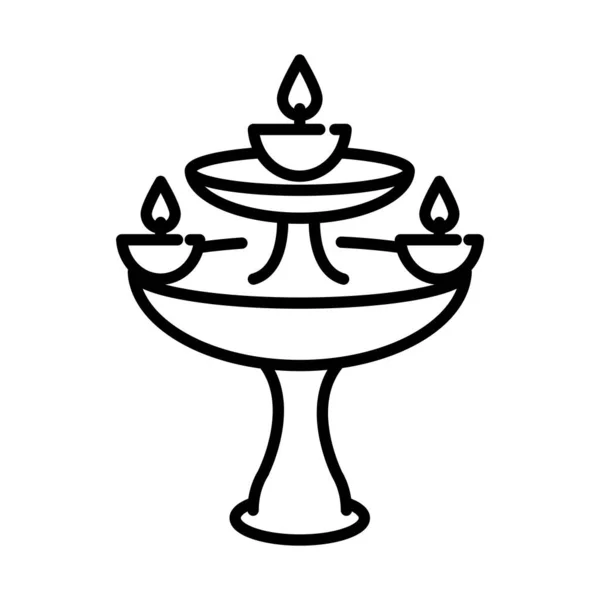Felice festa dell'india diwali, evento religioso deepavali candele accese decorative stile linea spirituale icona vettore — Vettoriale Stock