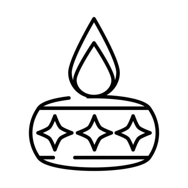 Happy diwali india festival, lamp with candle and stars decoration, deepavali religion event line icon vector — стоковый вектор