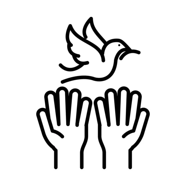 オリーブの枝で手と鳩人権の日、ラインアイコンのデザイン — ストックベクタ