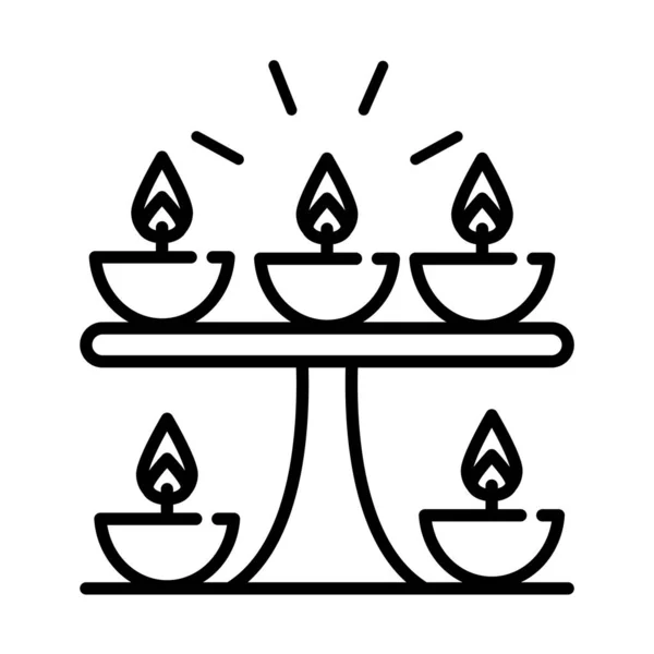 Feliz diwali india festival, velas llama de luz, festival de luces línea estilo icono vector — Vector de stock