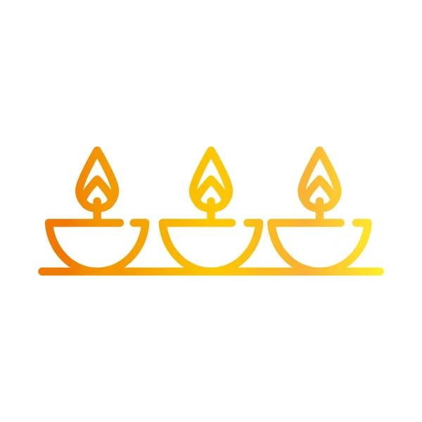 Glücklich diwali india festival, brennende kerzen diya lampen feier, deepavali religion event gradient style icon vektor — Stockvektor