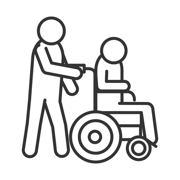 Personne porte un handicap dans un fauteuil roulant, Journée mondiale des personnes handicapées, conception d'icône linéaire — Image vectorielle