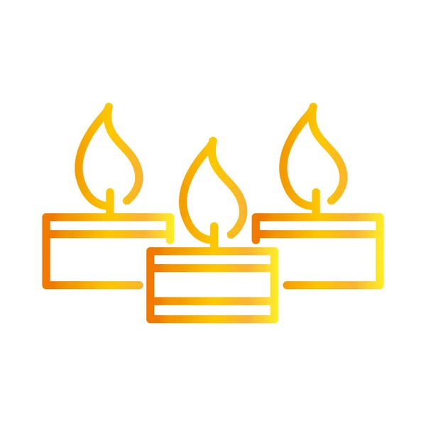 Feliz diwali india festival, quema de velas decoración de la llama, deepavali religión evento gradiente estilo icono vector — Vector de stock