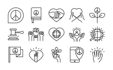 İnsan hakları günü, çizgi simgeleri dizayn edildi, barış kalbi dünya bayrağı da dahil.