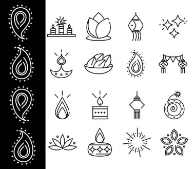 Mutlu diwali Hindistan Festivali, Deep avali dini olay geleneksel çizgi ikonu