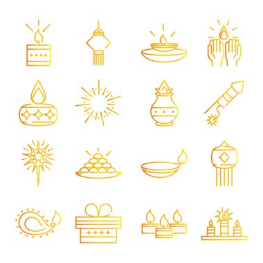 Mutlu diwali Hindistan Festivali, Deep avali dini etkinlik çizgisi simgeleri