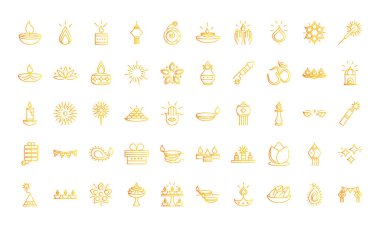 Mutlu diwali Hindistan Festivali, Deep avali dini kutlamaları gradyan stil ikonları vektörü