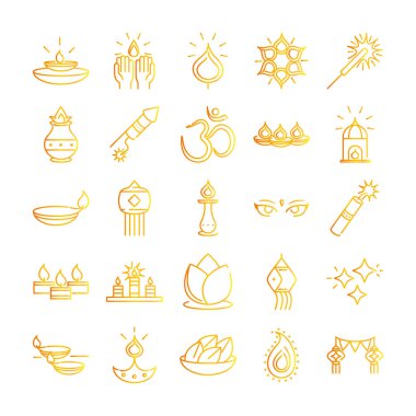 Mutlu diwali Hindistan festivali, Deep avali dini olay gradyan tarzı simgeler