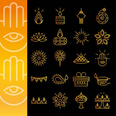 Mutlu diwali Hindistan festivali, Deep avali din dekorasyonu gradyan stil ikonları vektörü