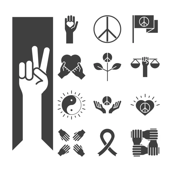 Human rights day, line icons set design, included hands heart book dove — Stock Vector