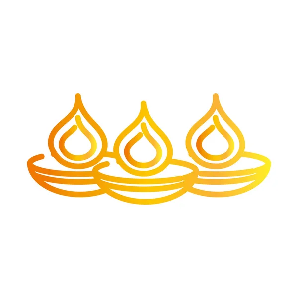 Felice festival indiano diwali, bruciando candele lampade diya deepavali religione evento gradiente stile icona vettore — Vettoriale Stock