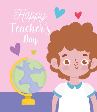 Mutlu öğretmenler günü, öğrenci çocuk ve okul haritası.