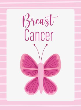 Göğüs kanseri farkındalığı ayı pembe kelebek çizgili arka plan posteri
