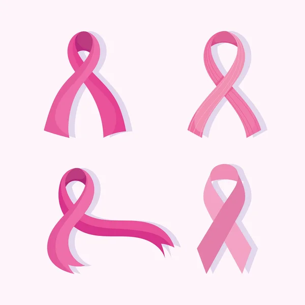 Breast cancer awareness month pink ribbons inspirational icons — Stock Vector