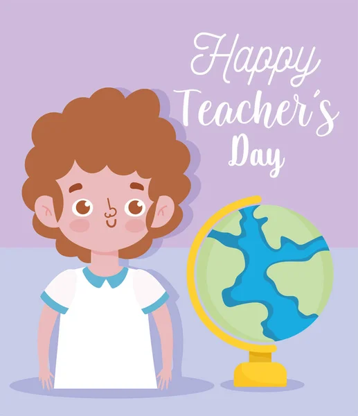 幸せな教師の日、少年学生と学校の世界 — ストックベクタ