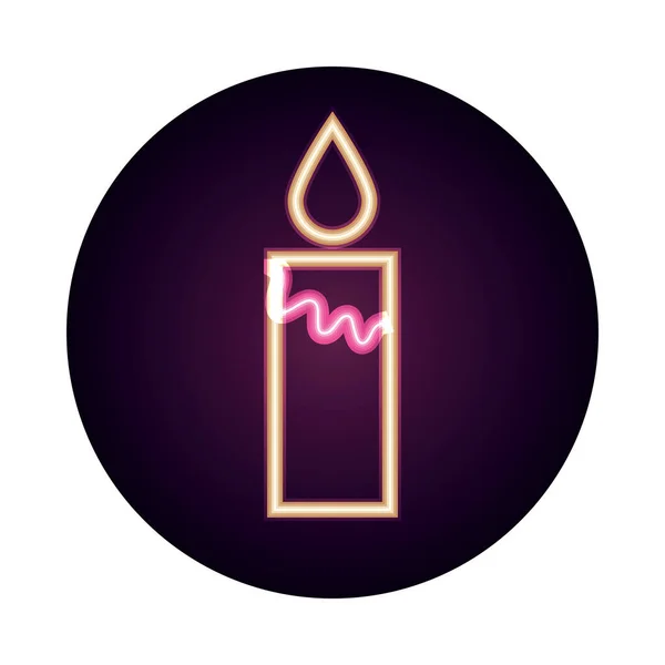Burning candle decoration neon icon style — Stock Vector