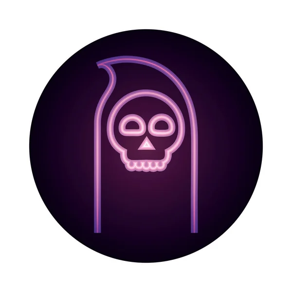 Happy halloween, death skull trick or treat party celebration neon icon style — стоковый вектор