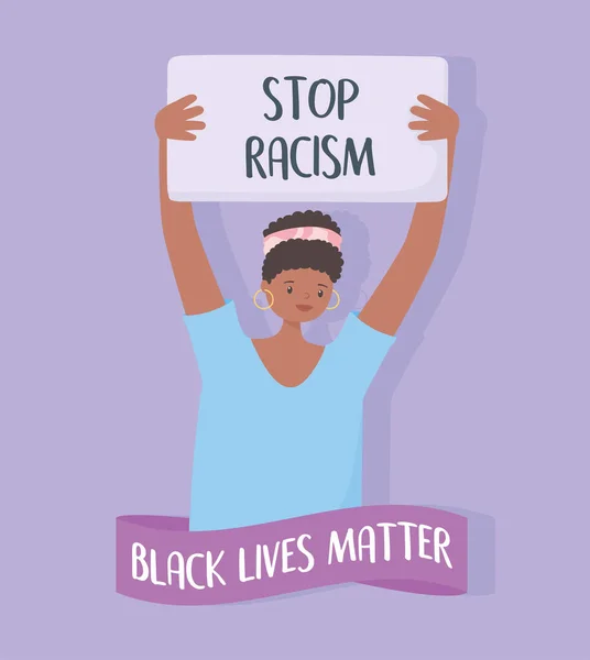 Siyahların hayatı protesto afişi, kadınların protesto afişi ırkçılığı durdurmak, ırk ayrımcılığına karşı bilinçlendirme kampanyası — Stok Vektör