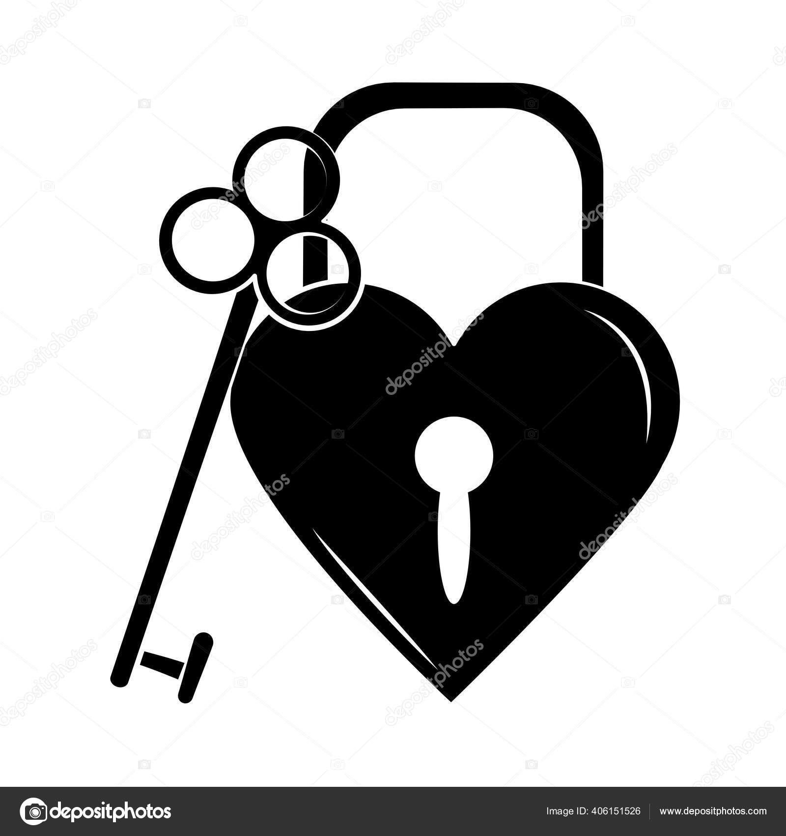 Image vectorielle Tatouage minimaliste boho cadenas en forme de coeur et  icône d'art de silhouette clé sur fond blanc par ©stockgiu - 406151526, image size:1600x1700