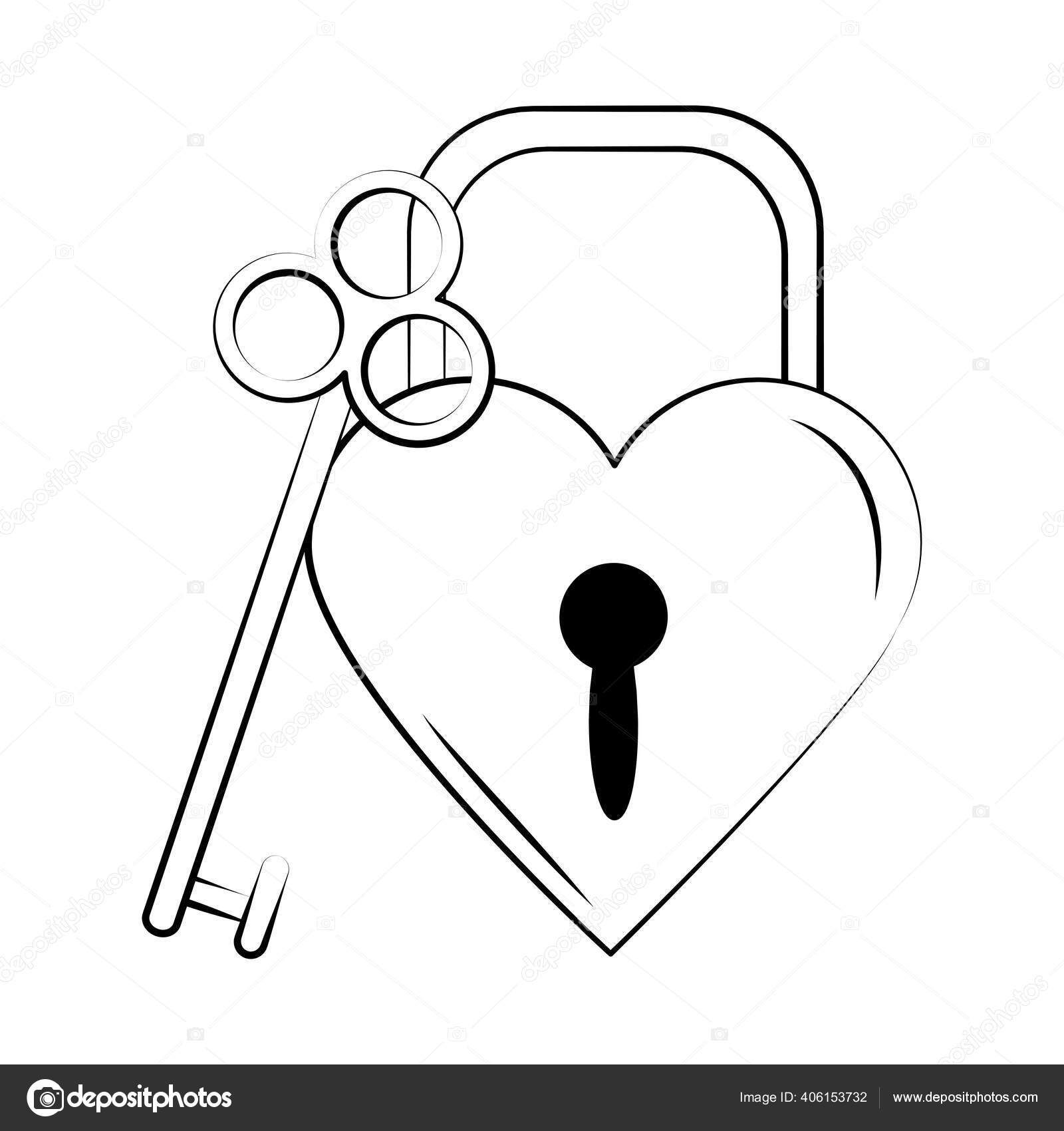 Image vectorielle Tatouage minimaliste boho cadenas en forme de coeur et  icône d'art ligne clé sur fond blanc par ©stockgiu - 406153732, image size:1600x1700