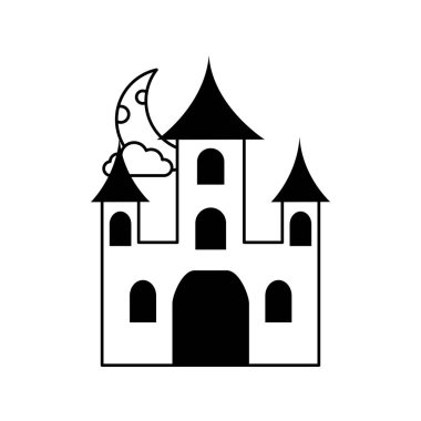 Cadılar Bayramı 'nız kutlu olsun, Castle Moon gecesi. Parti bayramı ikonu tarzı şeker mi şaka mı?