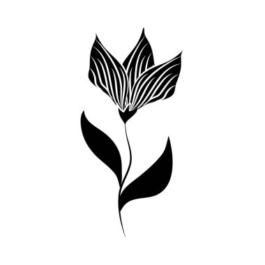 Minimalist dövme çiçeği zarif flora silueti sanat bitkisi ve yapraklar